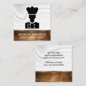 シェフ |絹のカーテン |木材の背景 スクエア名刺 (正面/裏面)