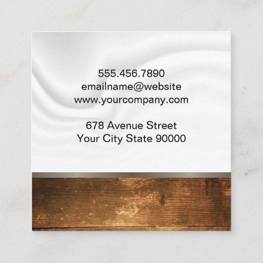 シェフ |絹のカーテン |木材の背景 スクエア名刺 (裏面)