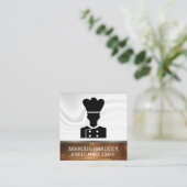 シェフ |絹のカーテン |木材の背景 スクエア名刺 (スタンド正面)