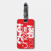 シェフ；緋色の赤いストライプ ラゲッジタグ (裏面縦)