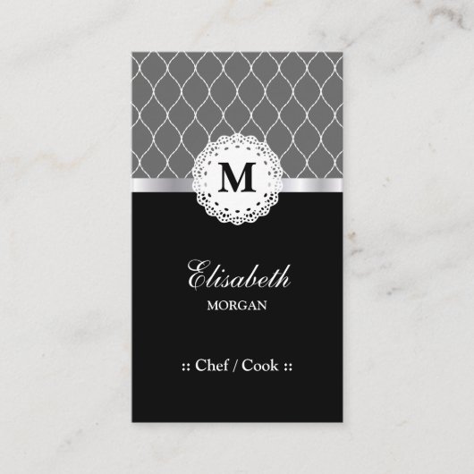 シェフ/調理師-エレガントブラックレースパターン 名刺 (正面)