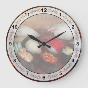 シェフ - 食べ物 - 昨日の夜は寿司を食べました ラージ壁時計