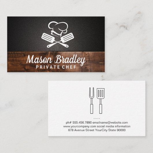 シェフ | BBQ料理 | 木材の名刺 名刺 (正面/裏面)