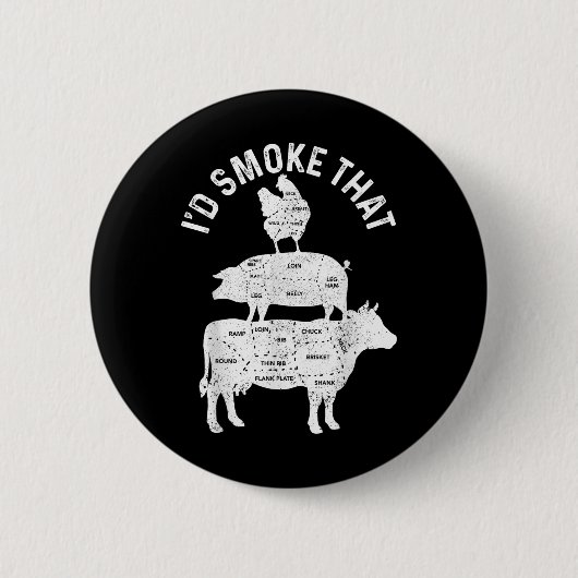 シェフButcher Bbq Id煙その豚肉牛おもしろい脂 缶バッジ (正面)