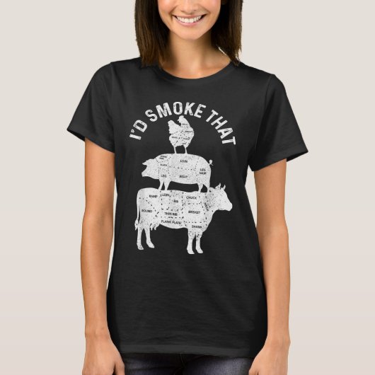 シェフButcher Bbq Id煙その豚肉牛おもしろい脂 Tシャツ (正面)