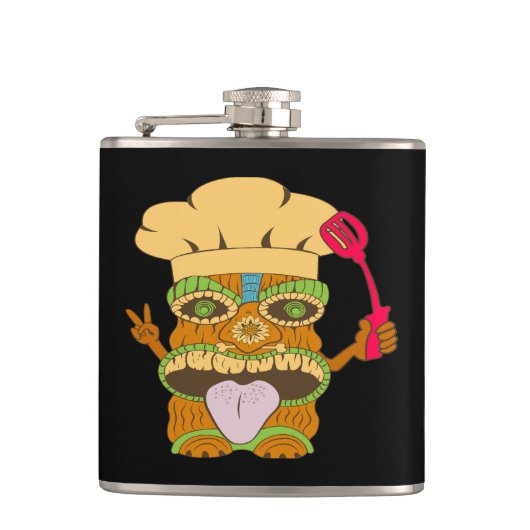 シェフTiki像ヘラ黒おもしろい色 フラスク (正面)