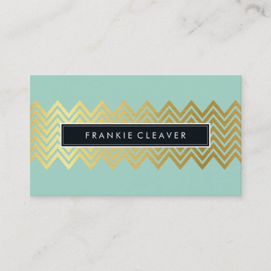 シェブモダンロン模様トレンディーシンプル金ゴールドミント 名刺 (正面)