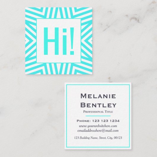 シェブロンに挨拶する明るい青をこんにちはつかむ注意 スクエア名刺 (正面/裏面)
