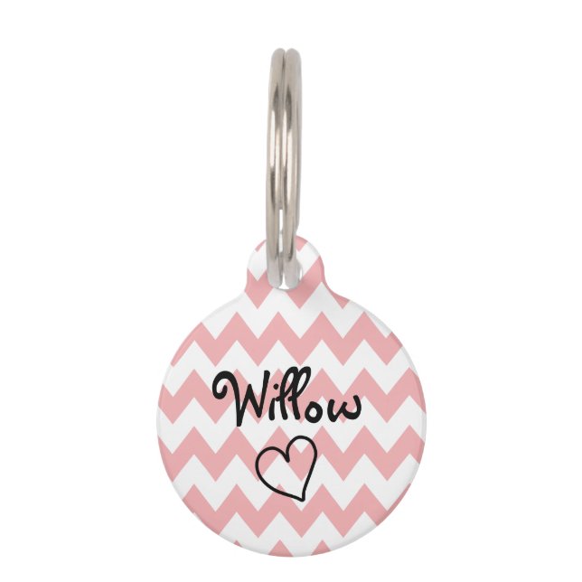 シェブロンのかわいいピンクのパーソナライズなペットタグ ペット　ネームタグ (正面)