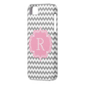 シェブロンのすべての女の子のシックなピンクおよび灰色のモノグラム Case-Mate iPhoneケース (裏面左)