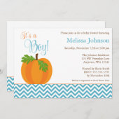 シェブロンのカボチャ秋の男の子のベビーシャワーの招待状 招待状 (正面/裏面)