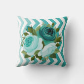 シェブロンのグラデーションな花柄のばら色の花束|の水のティール(緑がかった色) クッション (裏面)