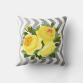 シェブロンのグラデーションな花柄のばら色の花束|の黄色い銀 クッション (裏面)