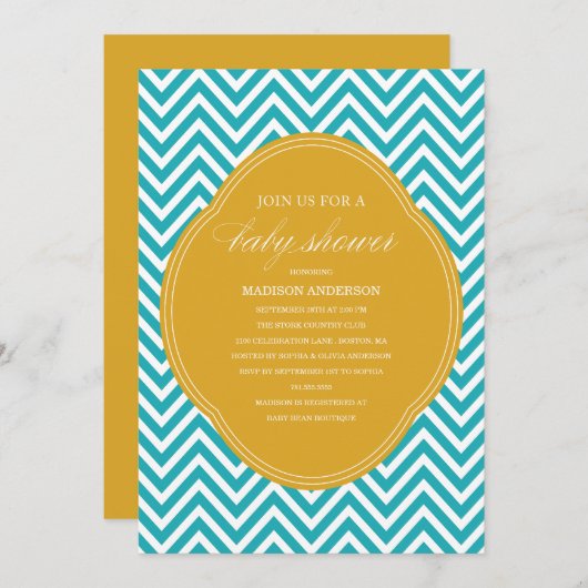 シェブロンのシャワー%PIPE%のベビーシャワー招待状 招待状 (正面/裏面)