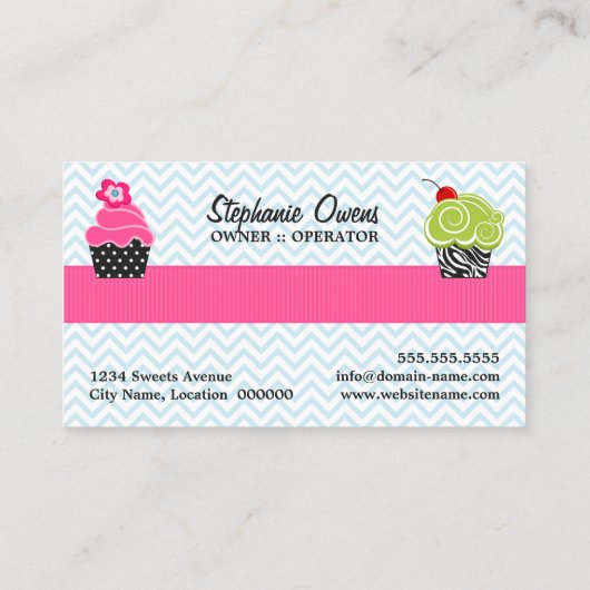 シェブロンのジグザグ形のカップケーキのベーカリー 名刺 (裏面)