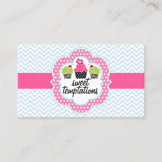 シェブロンのジグザグ形のカップケーキのベーカリー 名刺 (正面)