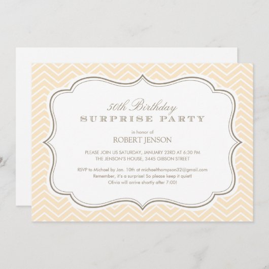 シェブロンのストライプの驚きのパーティの招待状 招待状 (正面/裏面)