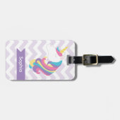 シェブロンのパーソナライズな紫色のユニコーン ラゲッジタグ (正面横)
