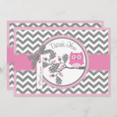 シェブロンのピンクのフクロウおよびプリントは感謝していしています サンキューカード (正面/裏面)