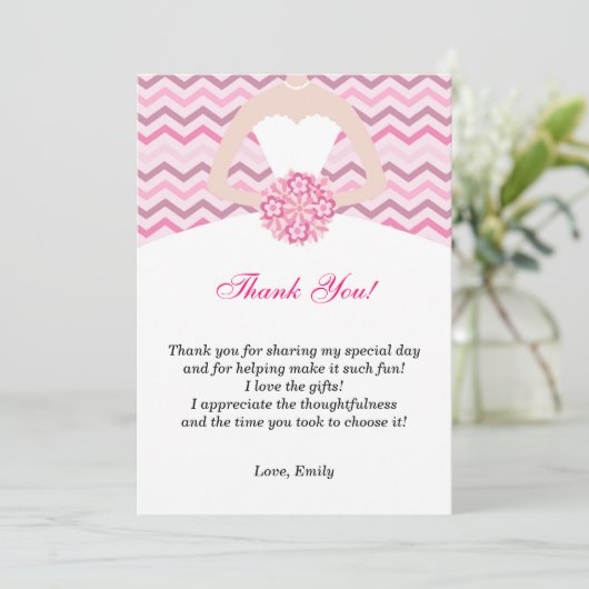 シェブロンのピンクのブライダルシャワーのサンキューカード サンキューカード (スタンド正面)