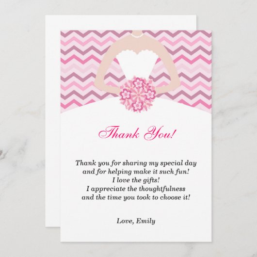シェブロンのピンクのブライダルシャワーのサンキューカード サンキューカード (正面/裏面)
