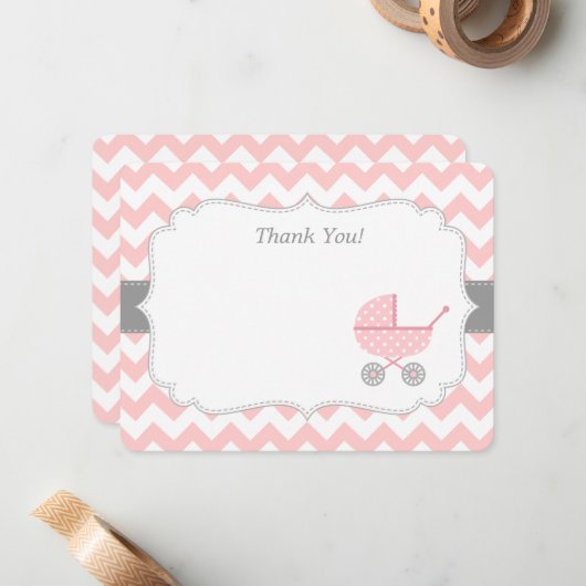 シェブロンのピンクの白人のベビーカーはメッセージカード感謝していしています ノートカード (正面/裏面インサイチュ)