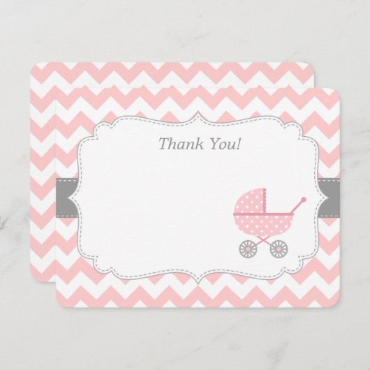 シェブロンのピンクの白人のベビーカーはメッセージカード感謝していしています ノートカード (正面/裏面)
