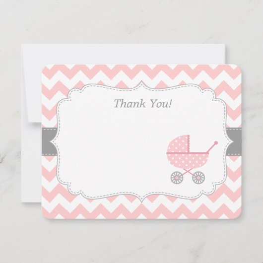 シェブロンのピンクの白人のベビーカーはメッセージカード感謝していしています ノートカード (正面)