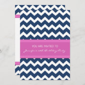 シェブロンのピンクの青い第20バースデーパーティ招待状 招待状 (正面/裏面)