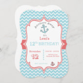 シェブロンのプリントのいかりの誕生日の招待 招待状 (正面/裏面)