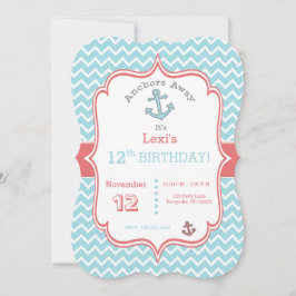 シェブロンのプリントのいかりの誕生日の招待 招待状