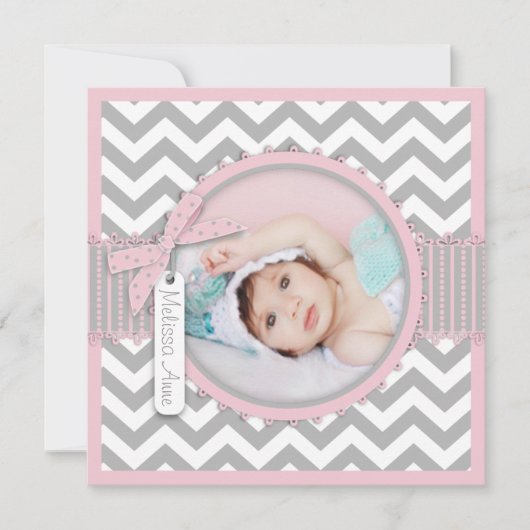 シェブロンのプリントの誕生の発表の写真カードSQ-PK 案内状 (正面)