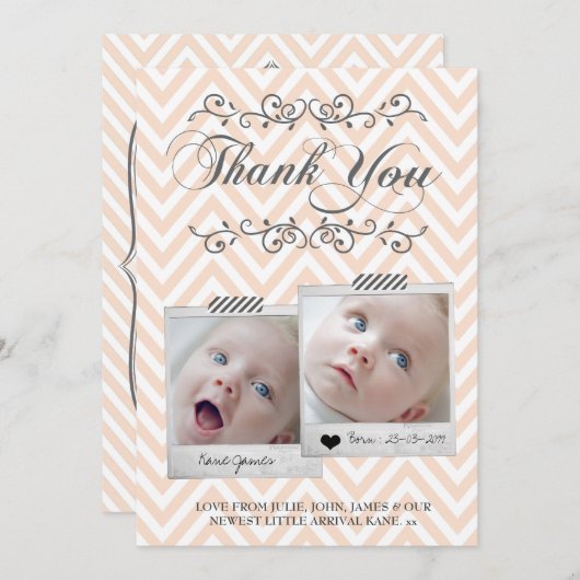 シェブロンのベビーの写真はメッセージカード感謝していしています ノートカード (正面/裏面)