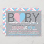 シェブロンのベビーの性はパーティの招待状を明らかにします 招待状 (正面/裏面)
