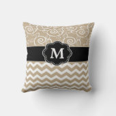 シェブロンのベージュ黒いモノグラム クッション (裏面)