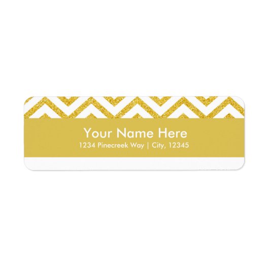 シェブロンのモダンな白及び金ゴールドのエレガントな宛名ラベル ラベル (正面)