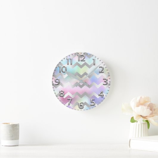 シェブロンのユニコーンの灰色のアラビア数字レーザー光線写真Pin ラウンド壁時計 (ホーム)