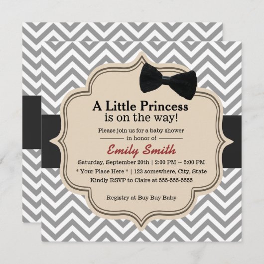 シェブロンの上品なストライプの小さいプリンセスのベビーシャワー 招待状 (正面/裏面)