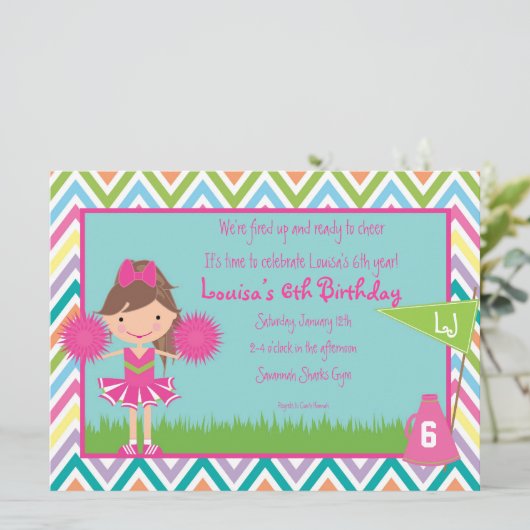 シェブロンの応援のパーティーの招待のブルネットかブラウンHai 招待状 (スタンド正面)