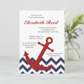 シェブロンの海のベビーシャワーの航海のないかり 招待状 (スタンド正面)