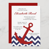 シェブロンの海のベビーシャワーの航海のないかり 招待状 (正面/裏面)