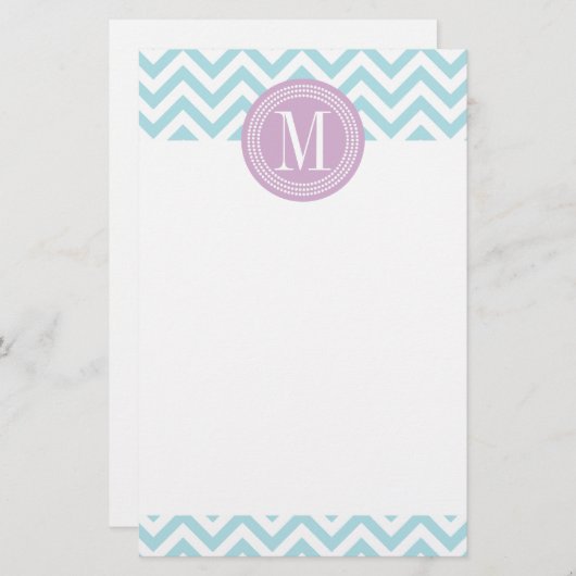 シェブロンの淡いブルーのジグザグ形のパーソナライズなモノグラム 便箋 (正面/裏面)