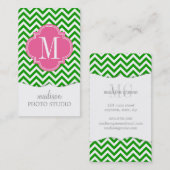 シェブロンの深緑色のジグザグ形のパーソナライズなモノグラム 名刺 (正面/裏面)