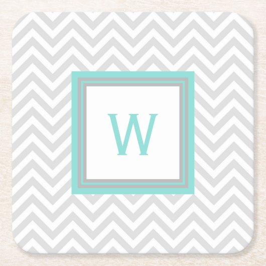 シェブロンの灰色のモノグラムのなペーパーコースター スクエアペーパーコースター (正面)