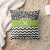 シェブロンの灰色の緑のモノグラム クッション (ブランケット)
