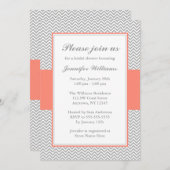 シェブロンの珊瑚および灰色のブライダルシャワー 招待状 (正面/裏面)