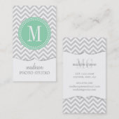 シェブロンの薄い灰色のジグザグ形のパーソナライズなモノグラム 名刺 (正面/裏面)