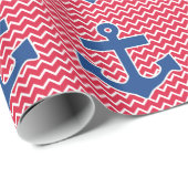 シェブロンの赤い背景の航海ので青いいかり ラッピングペーパー (ロールコーナー)