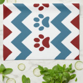 シェブロンの赤く青い子犬の足は犬の恋人のギフトを印刷します キッチンタオル (折り畳み)