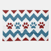 シェブロンの赤く青い子犬の足は犬の恋人のギフトを印刷します キッチンタオル (横)